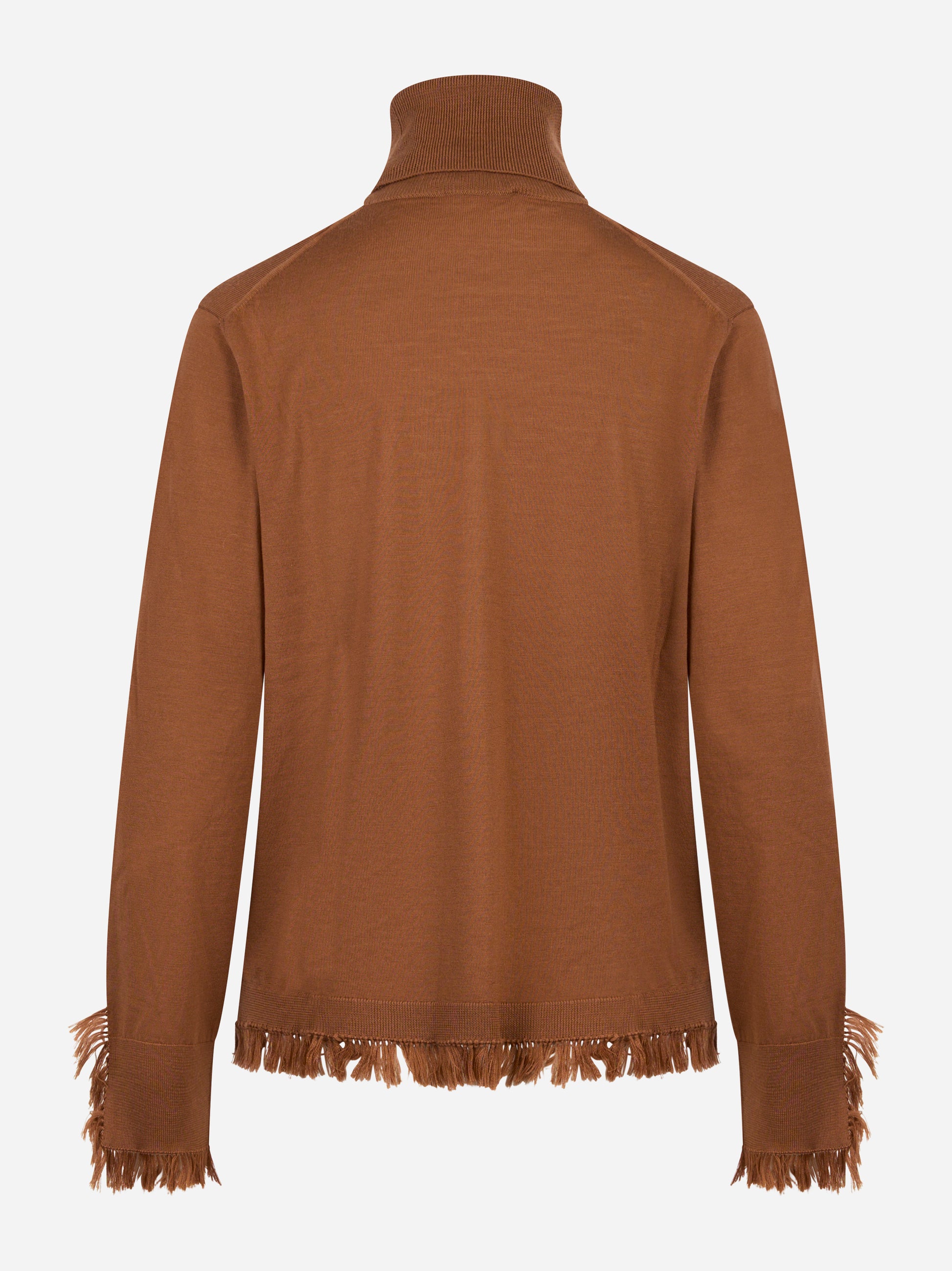Dolcevita in lana merinos marrone con frange