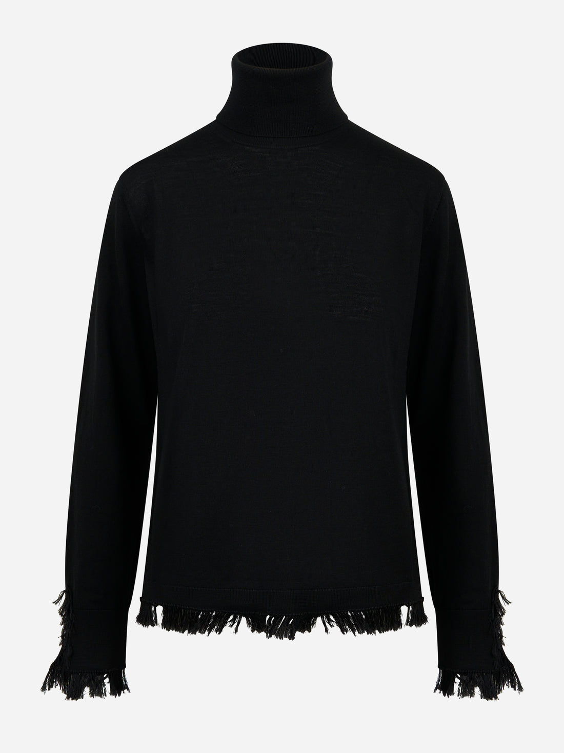 Dolcevita in lana merinos nero con frange