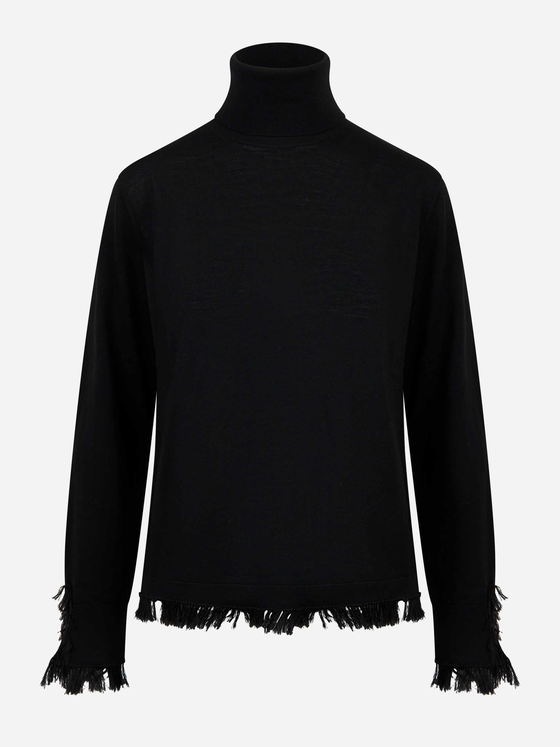 Dolcevita in lana merinos nero con frange