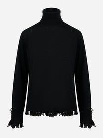 Dolcevita in lana merinos nero con frange