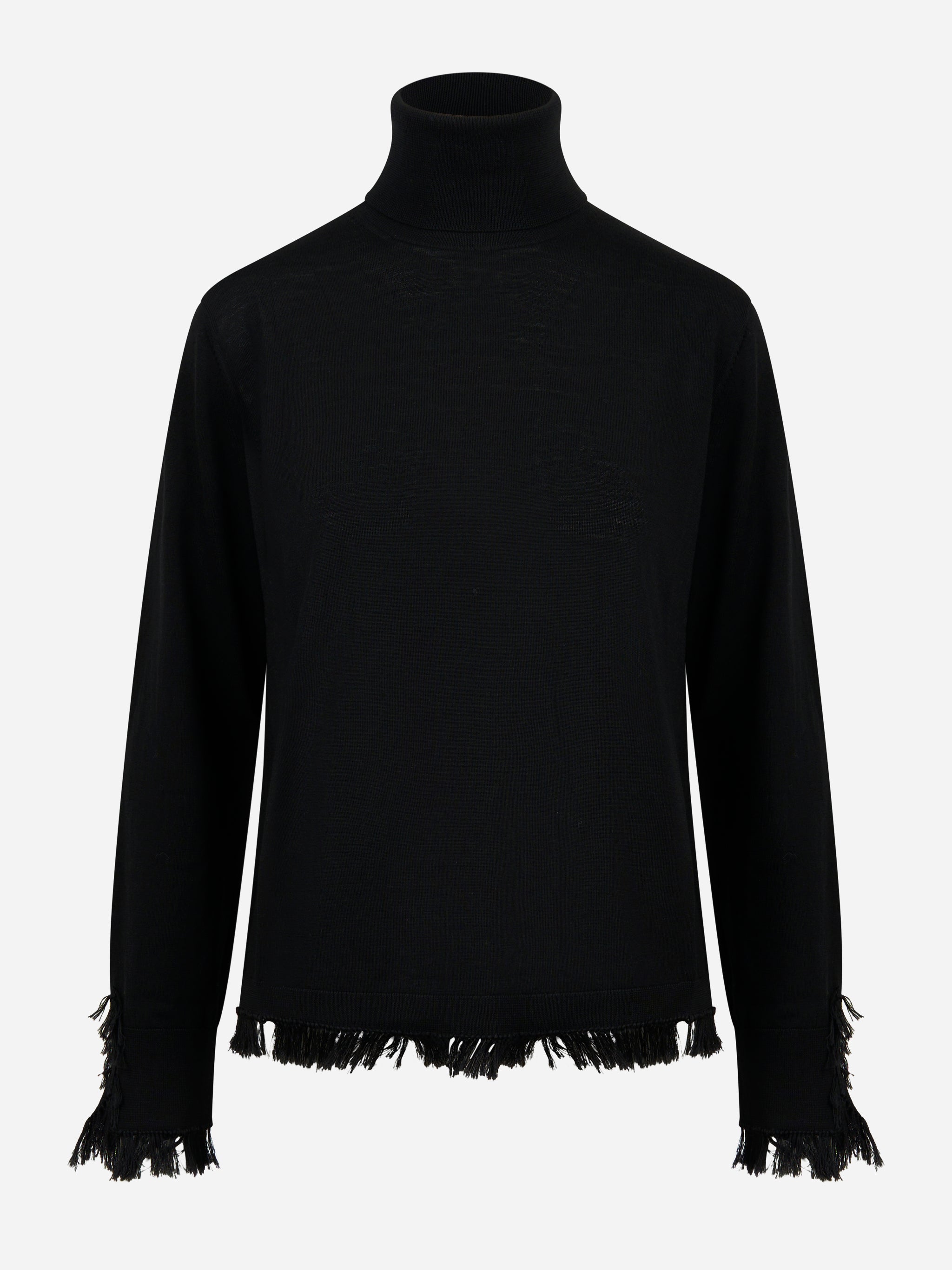 Dolcevita in lana merinos nero con frange