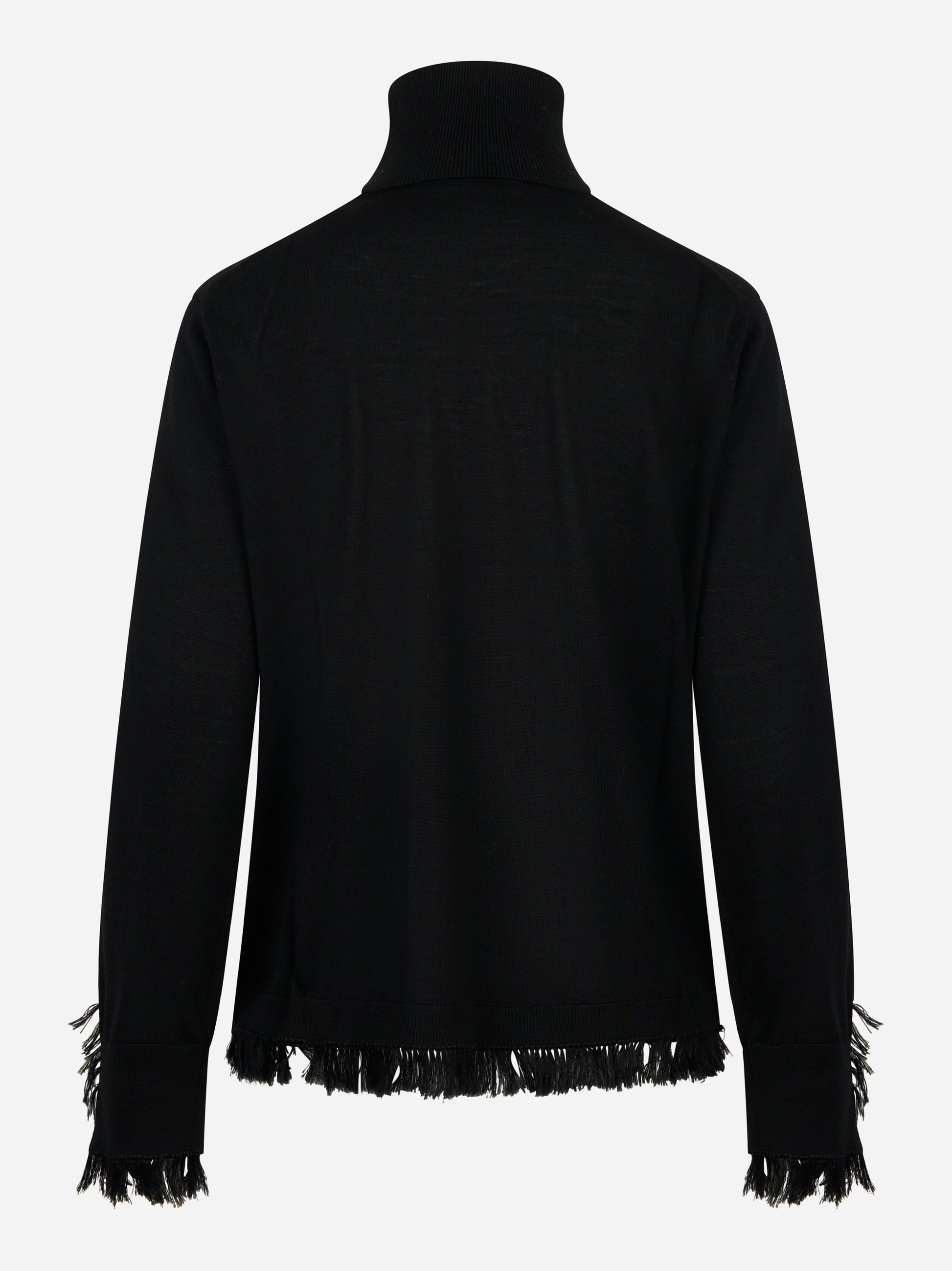 Dolcevita in lana merinos nero con frange