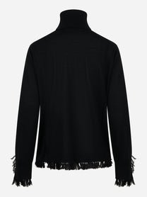 Dolcevita in lana merinos nero con frange