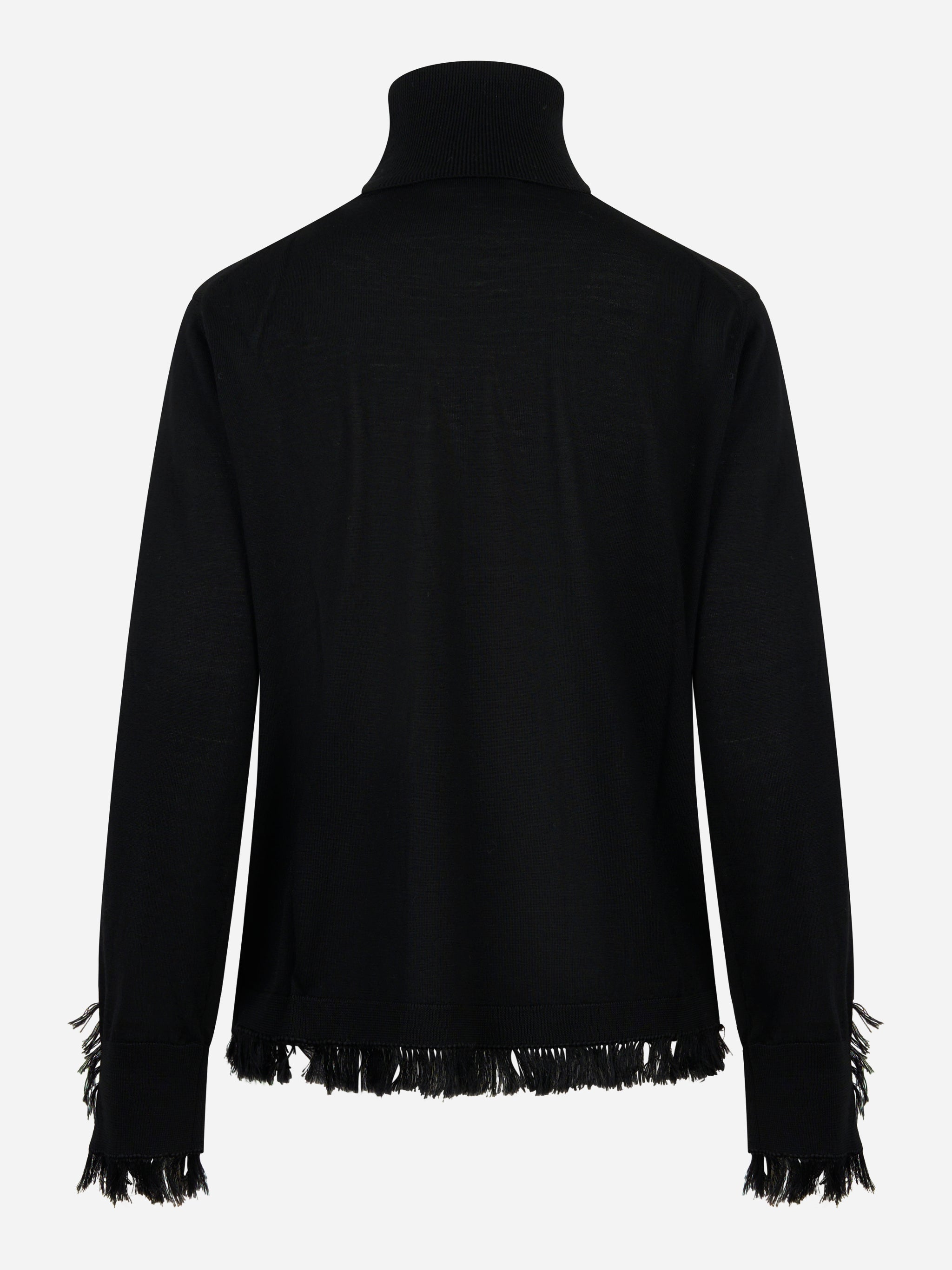 Dolcevita in lana merinos nero con frange