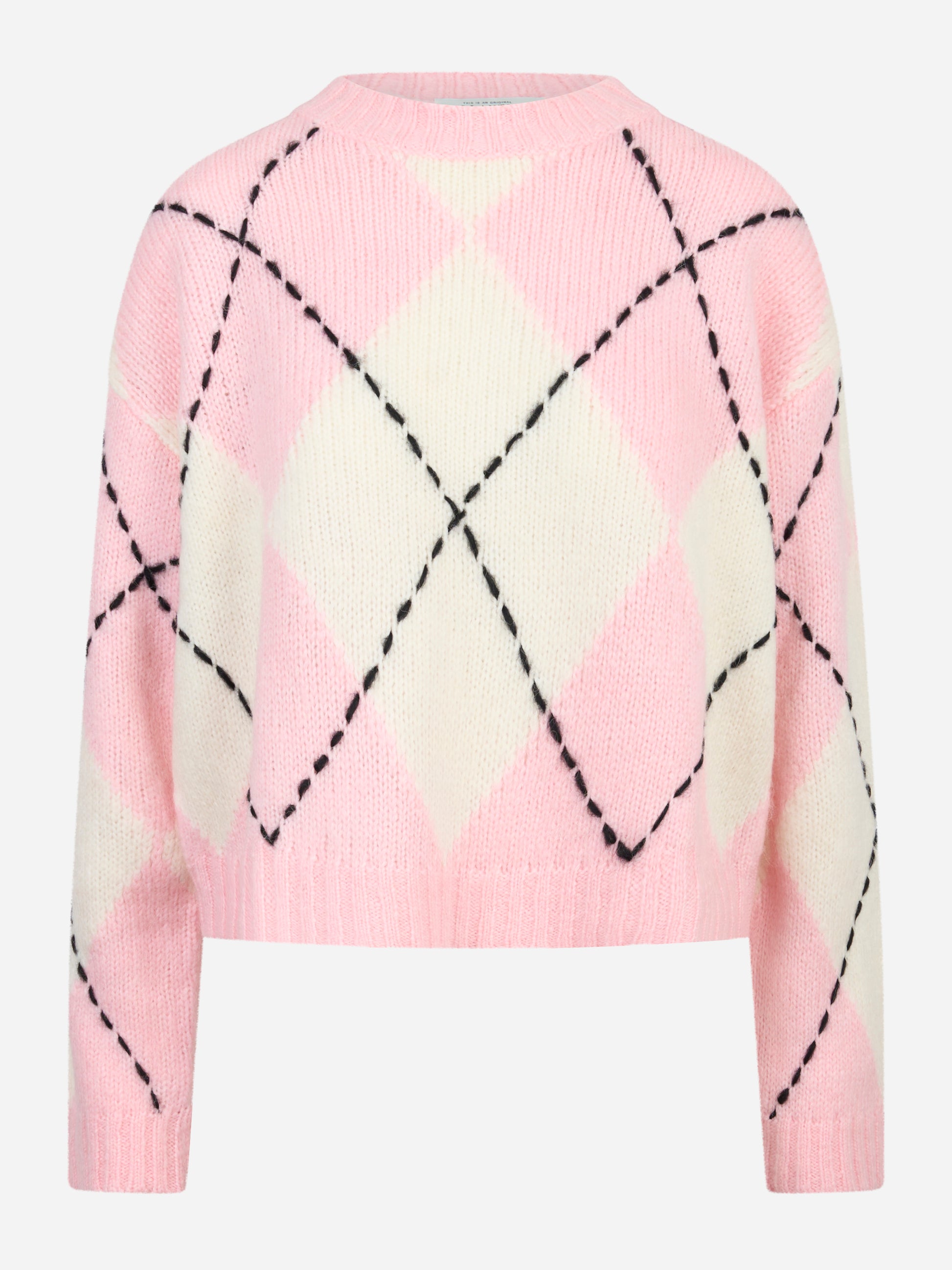 Maglia girocollo in lana con motivo diamond rosa