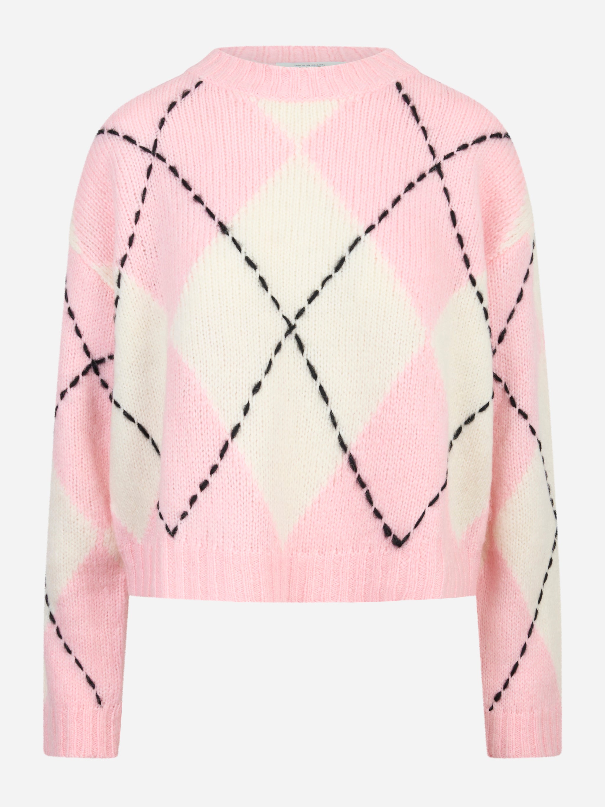 Maglia girocollo in lana con motivo diamond rosa