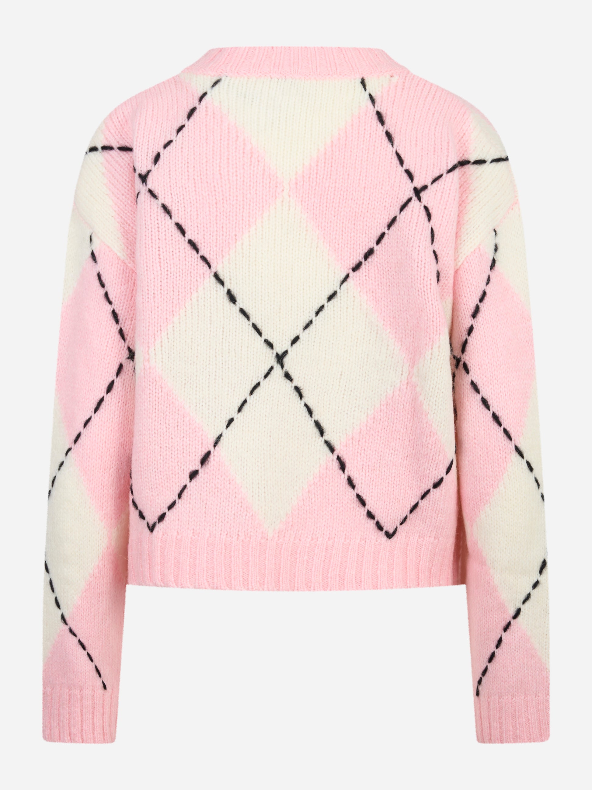 Maglia girocollo in lana con motivo diamond rosa