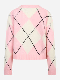 Maglia girocollo in lana con motivo diamond rosa