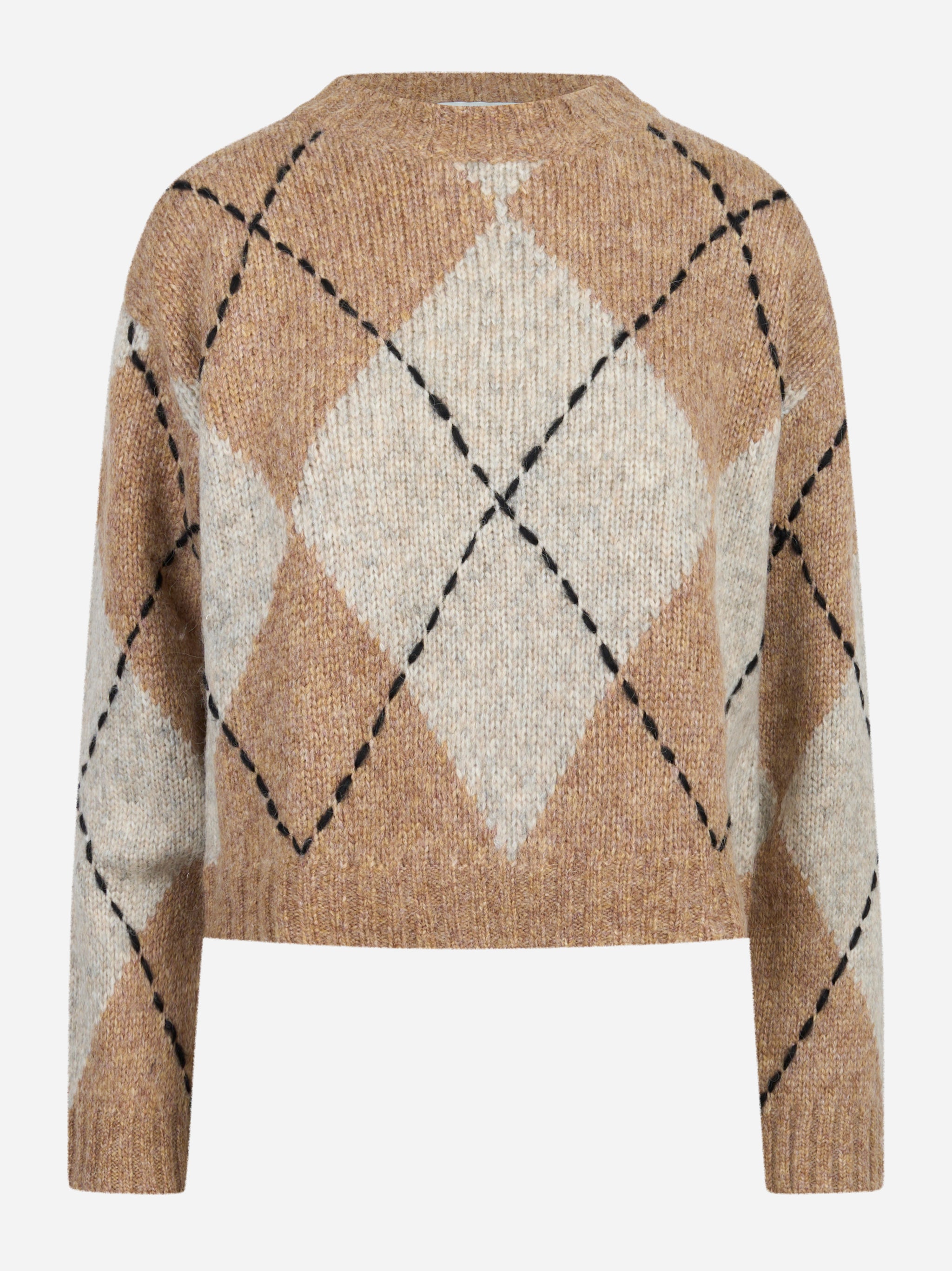 Maglia girocollo in lana con motivo diamond beige