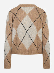 Maglia girocollo in lana con motivo diamond beige