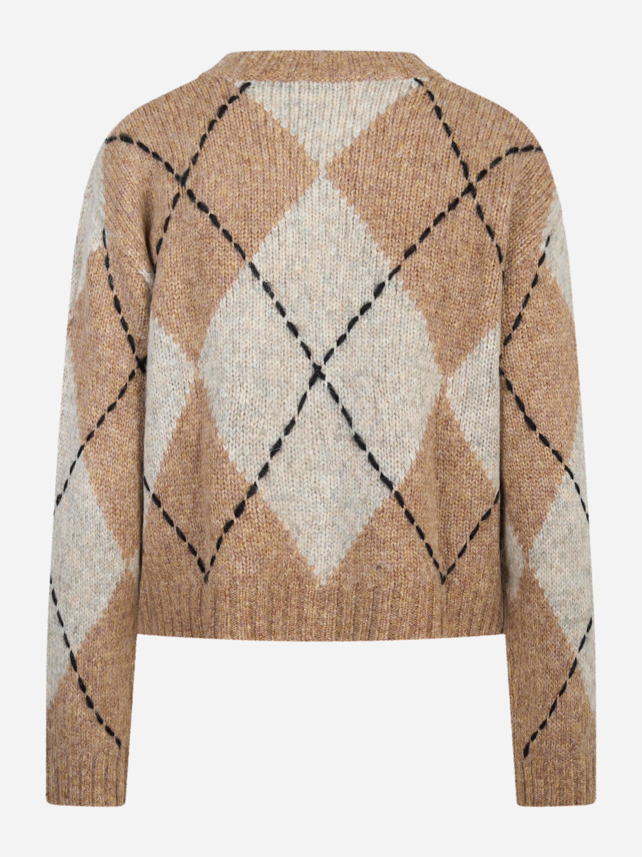 Maglia girocollo in lana con motivo diamond beige