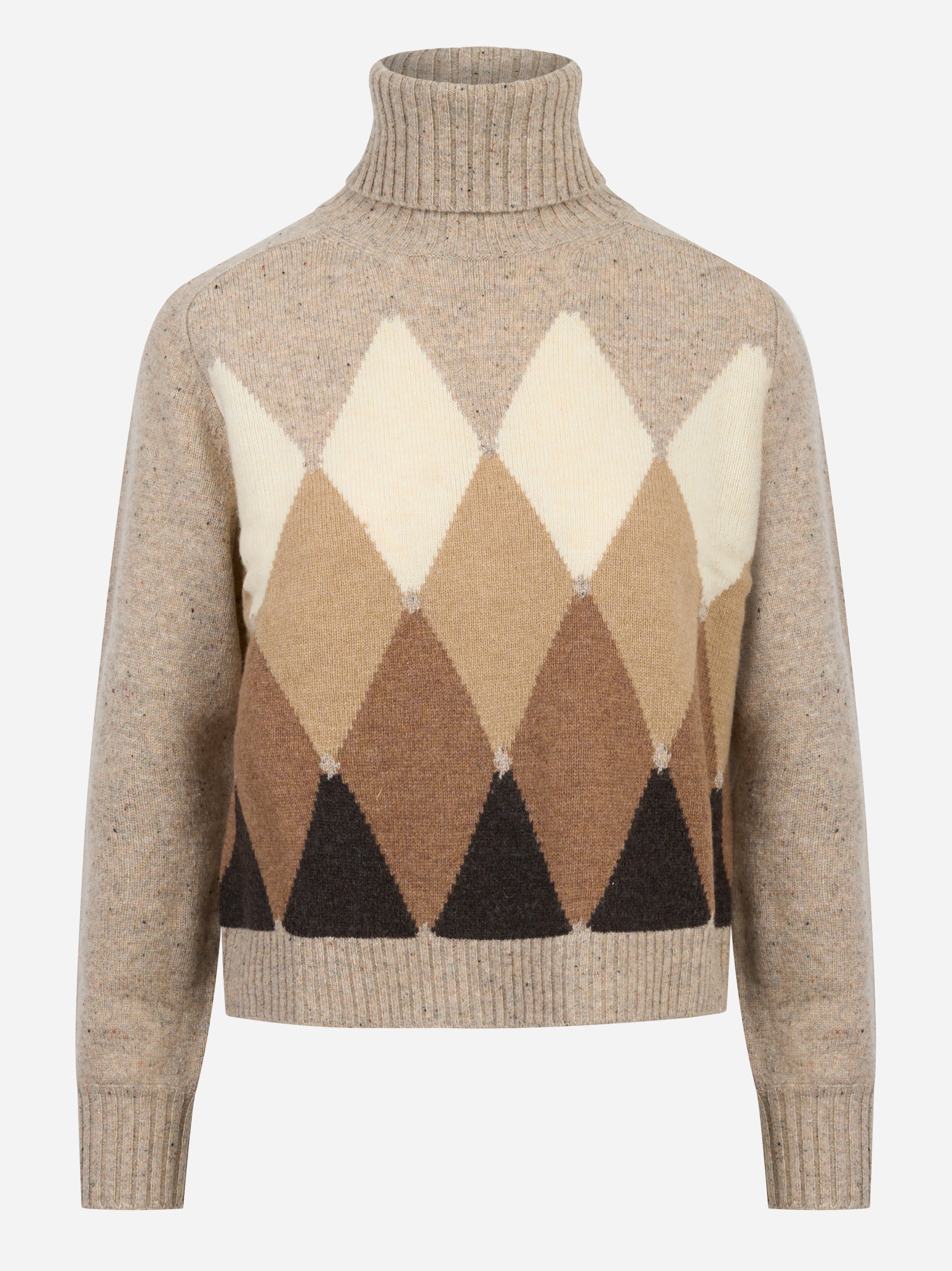 Dolcevita in lana con motivo diamond beige