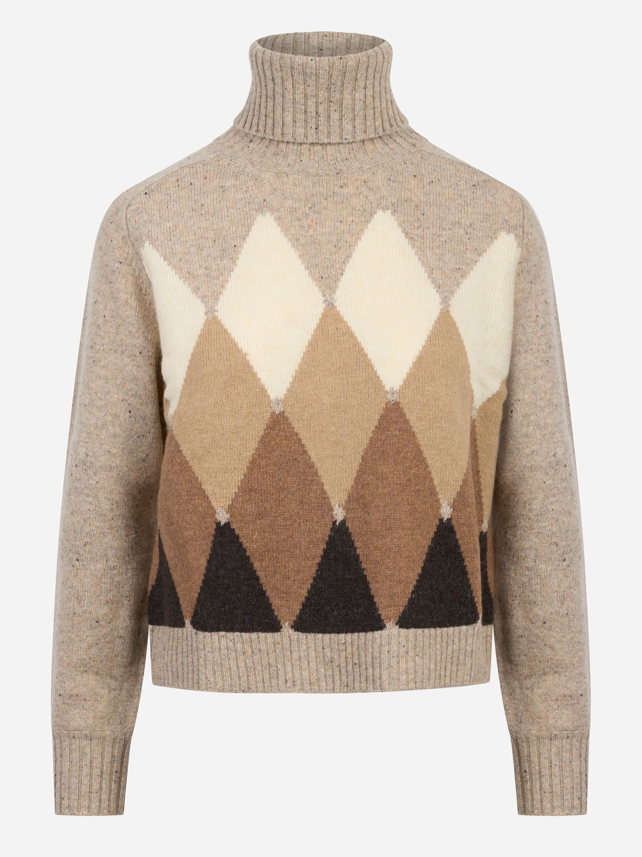 Dolcevita in lana con motivo diamond beige