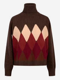 Dolcevita in lana con motivo diamond marrone