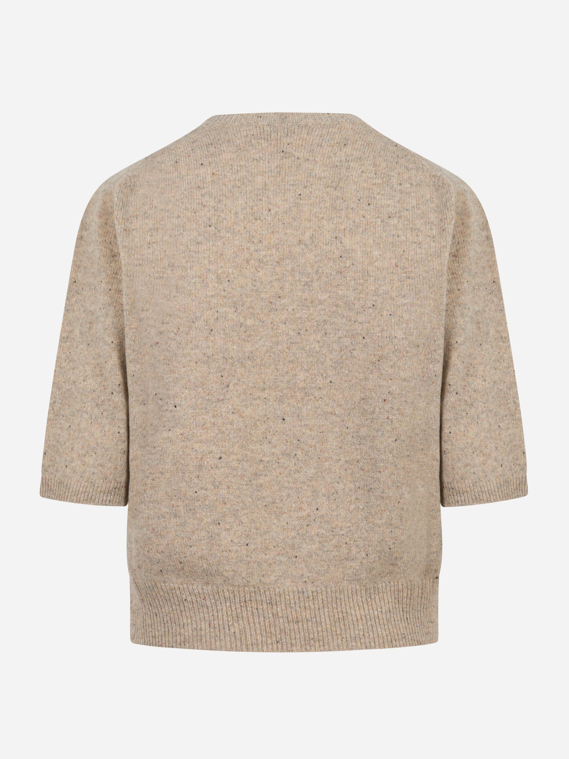 Maglia manica corta in lana con motivo diamond beige