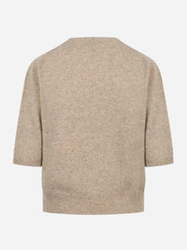 Maglia manica corta in lana con motivo diamond beige