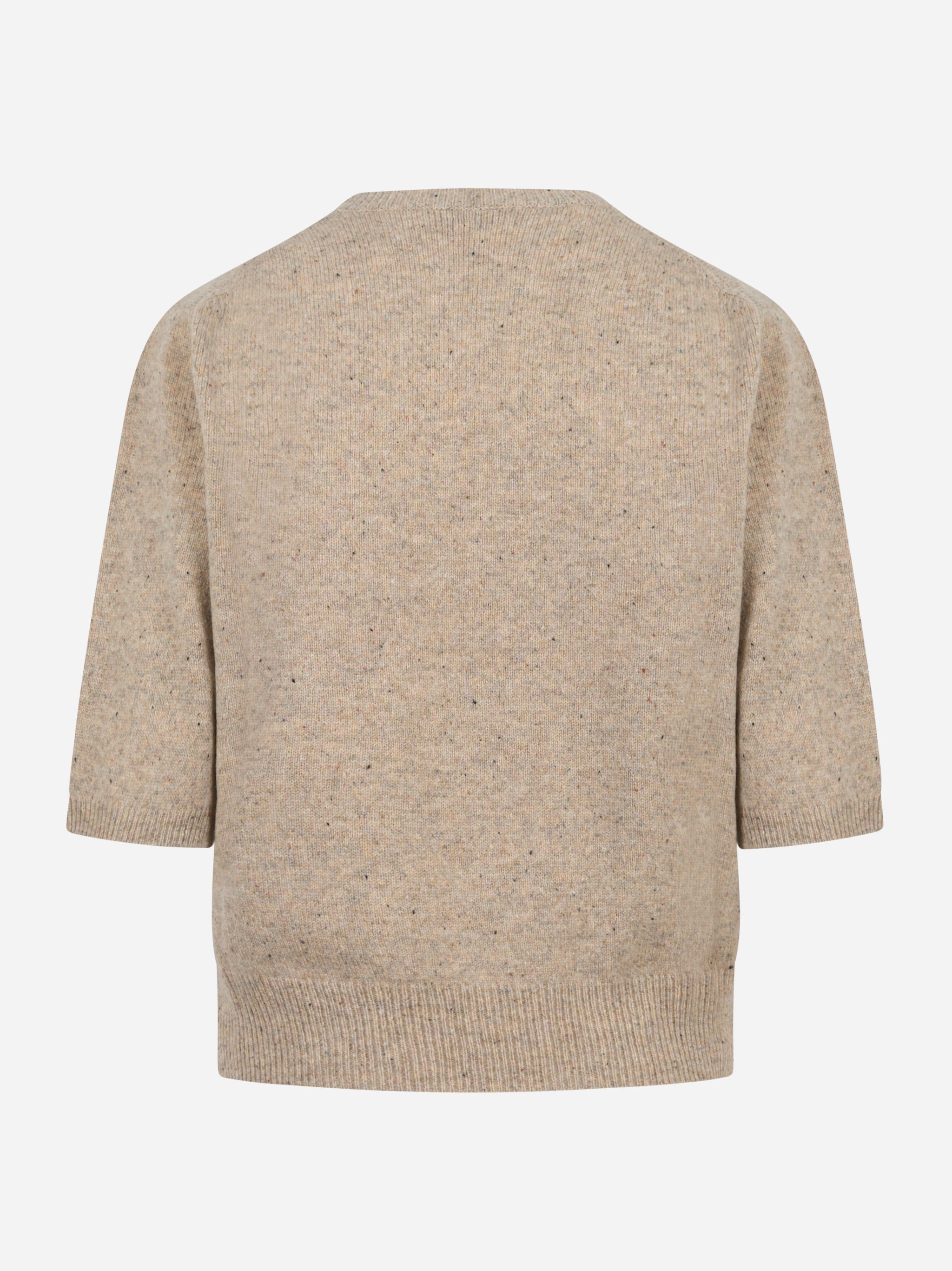 Maglia manica corta in lana con motivo diamond beige