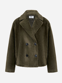 Caban doppiopetto verde in ecofur