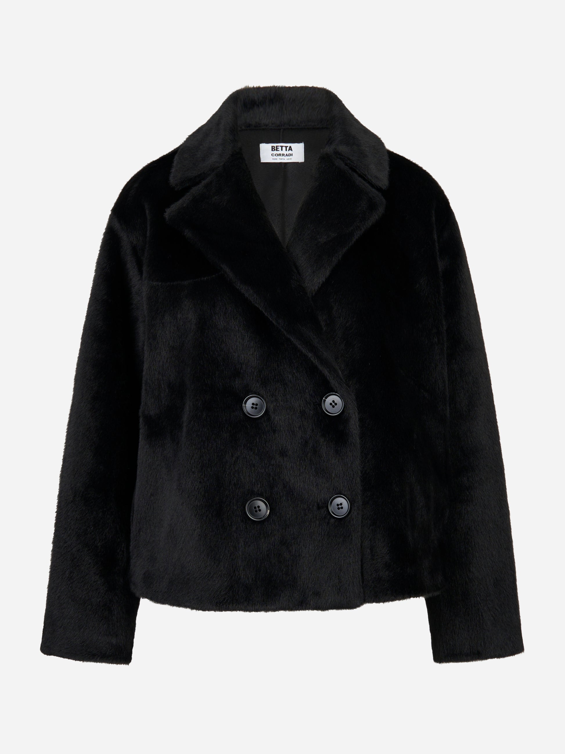 Caban doppiopetto nero in ecofur