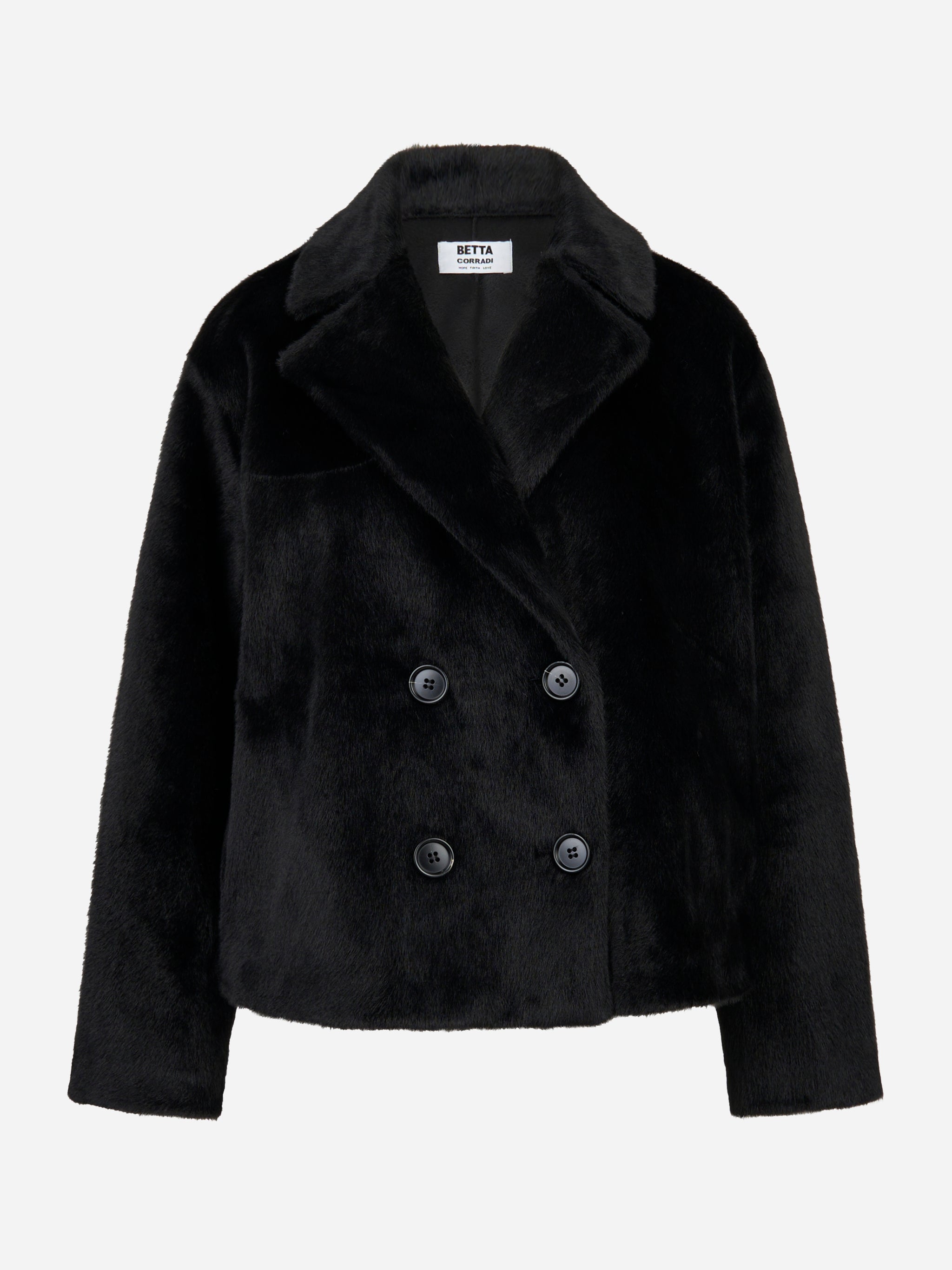 Caban doppiopetto nero in ecofur