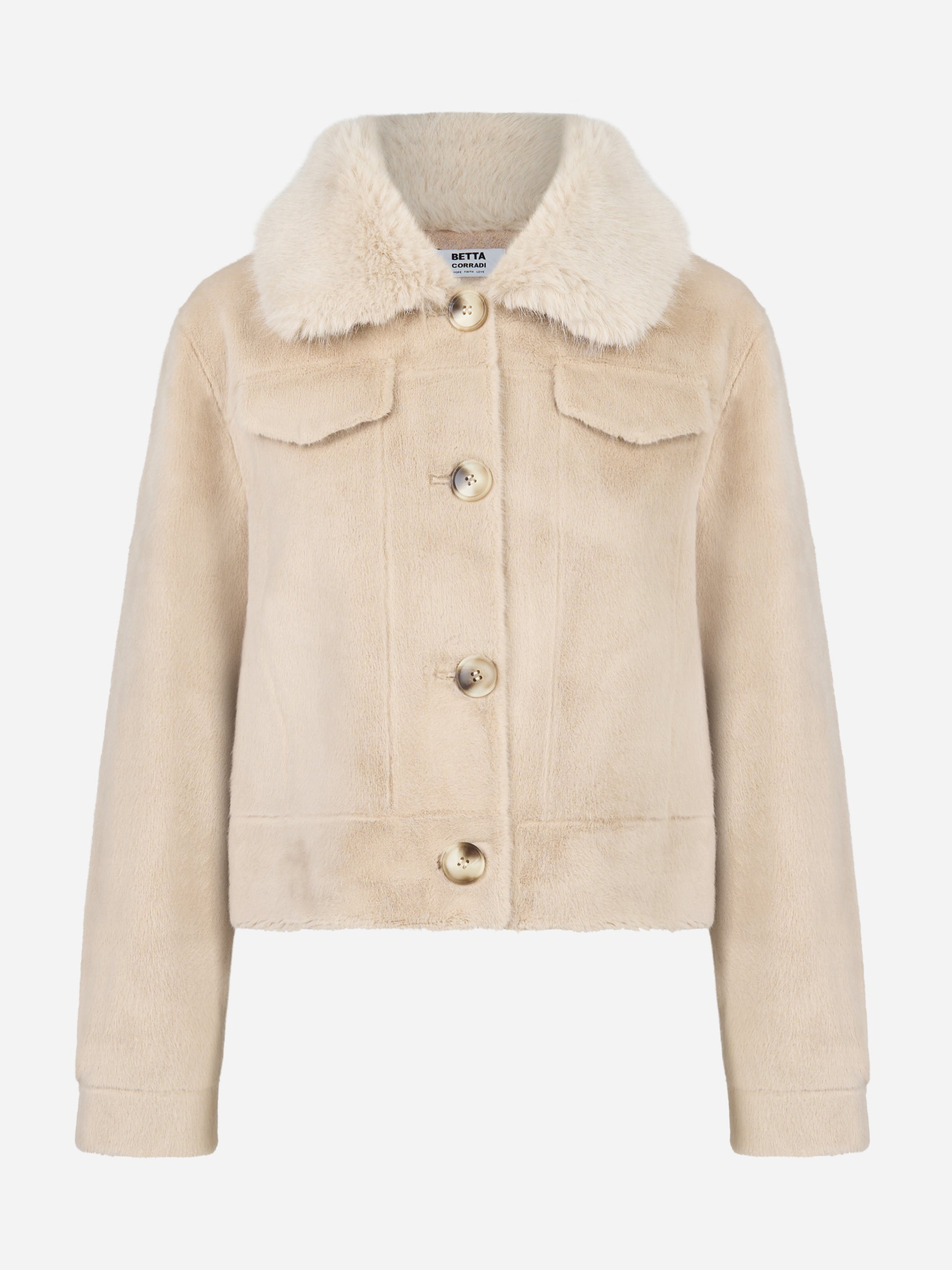 Giacca beige con taschini in ecofur