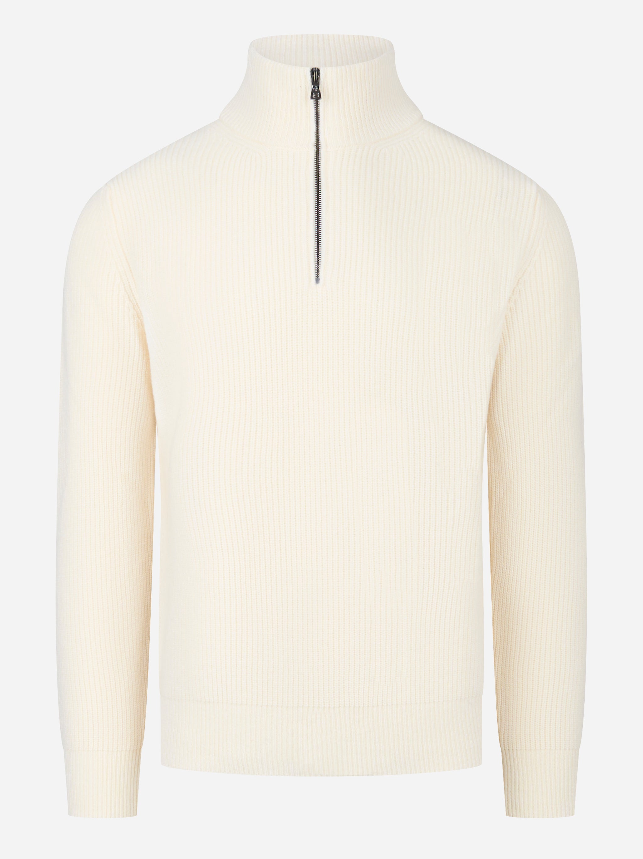 Maglia mezza zip in lana a coste Bianca
