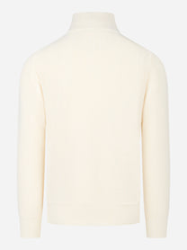 Maglia mezza zip in lana a coste Bianca