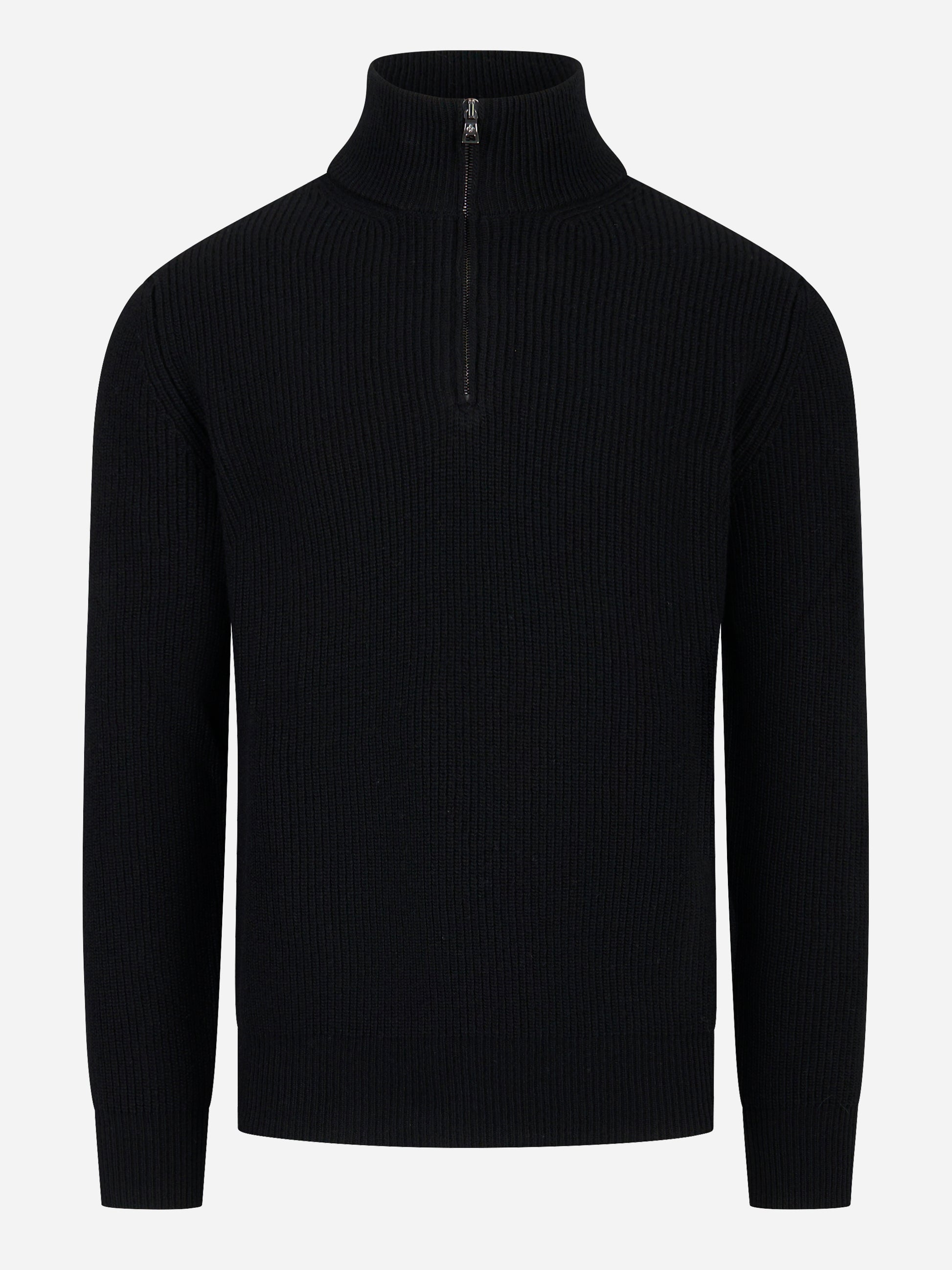 Maglia mezza zip in lana a coste Nera