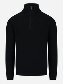 Maglia mezza zip in lana a coste Nera