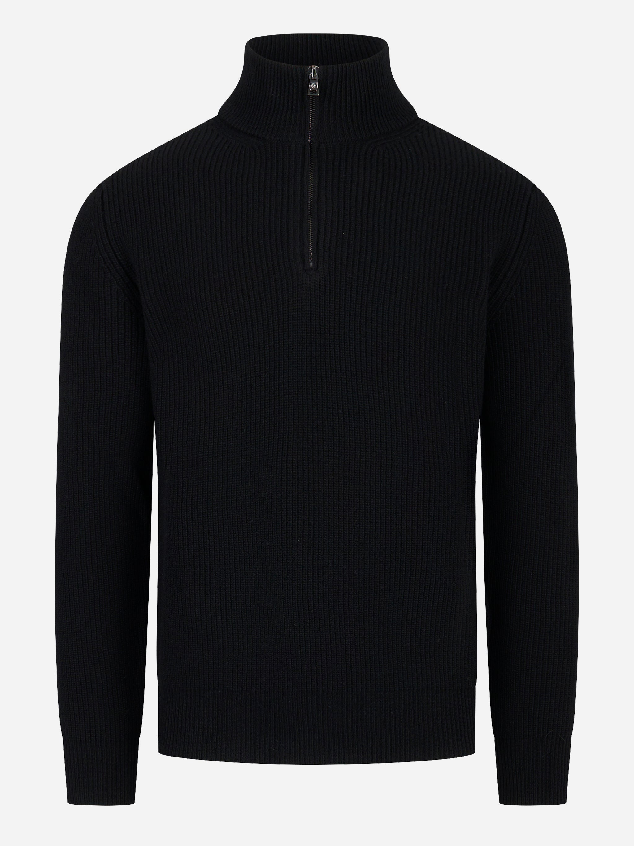 Maglia mezza zip in lana a coste Nera