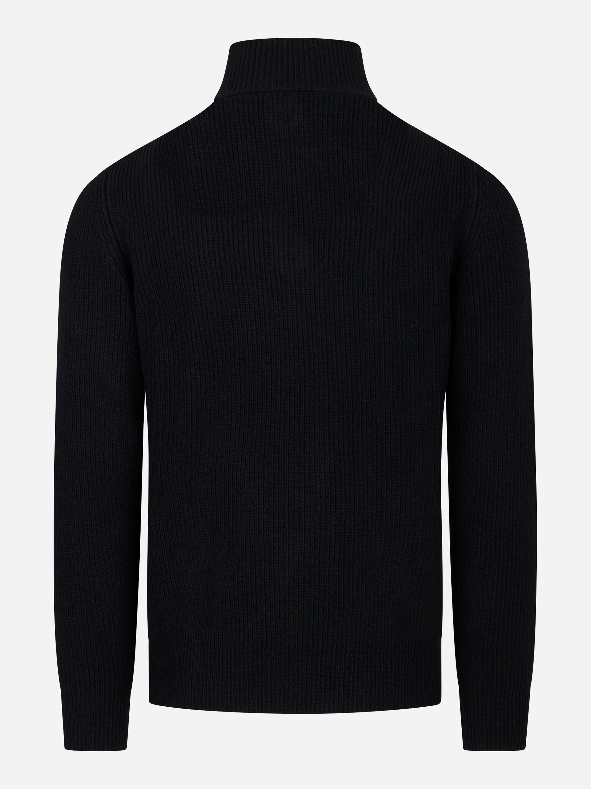 Maglia mezza zip in lana a coste Nera