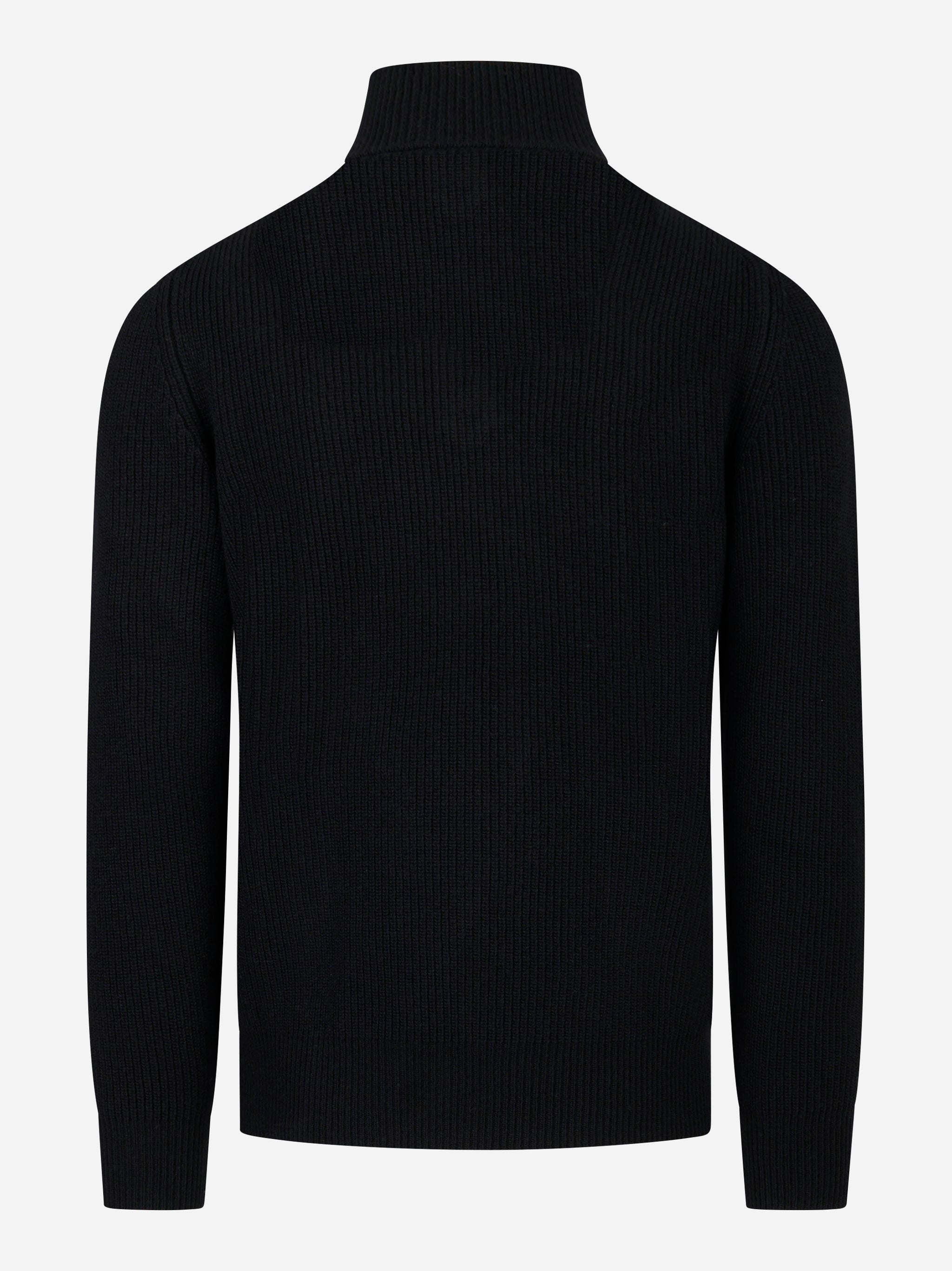 Maglia mezza zip in lana a coste Nera