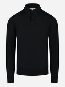 Polo manica lunga in lana finezza 16 Nero