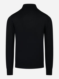 Polo manica lunga in lana finezza 16 Nero