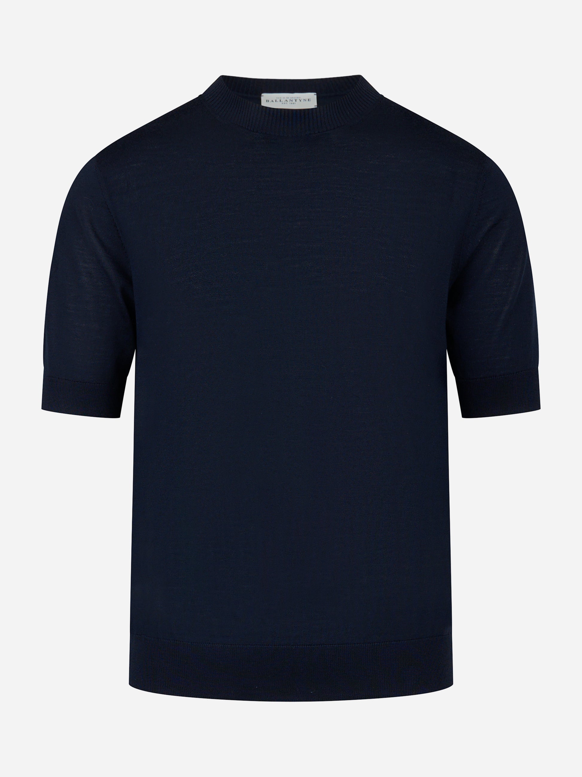 Maglia girocollo manica corta in lana finezza 16 Blu