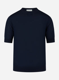 Maglia girocollo manica corta in lana finezza 16 Blu
