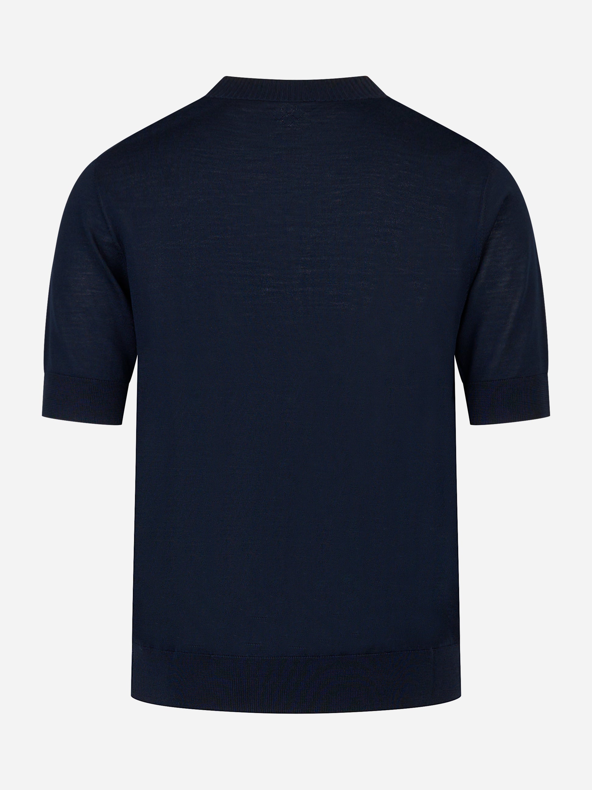 Maglia girocollo manica corta in lana finezza 16 Blu