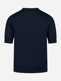 Maglia girocollo manica corta in lana finezza 16 Blu