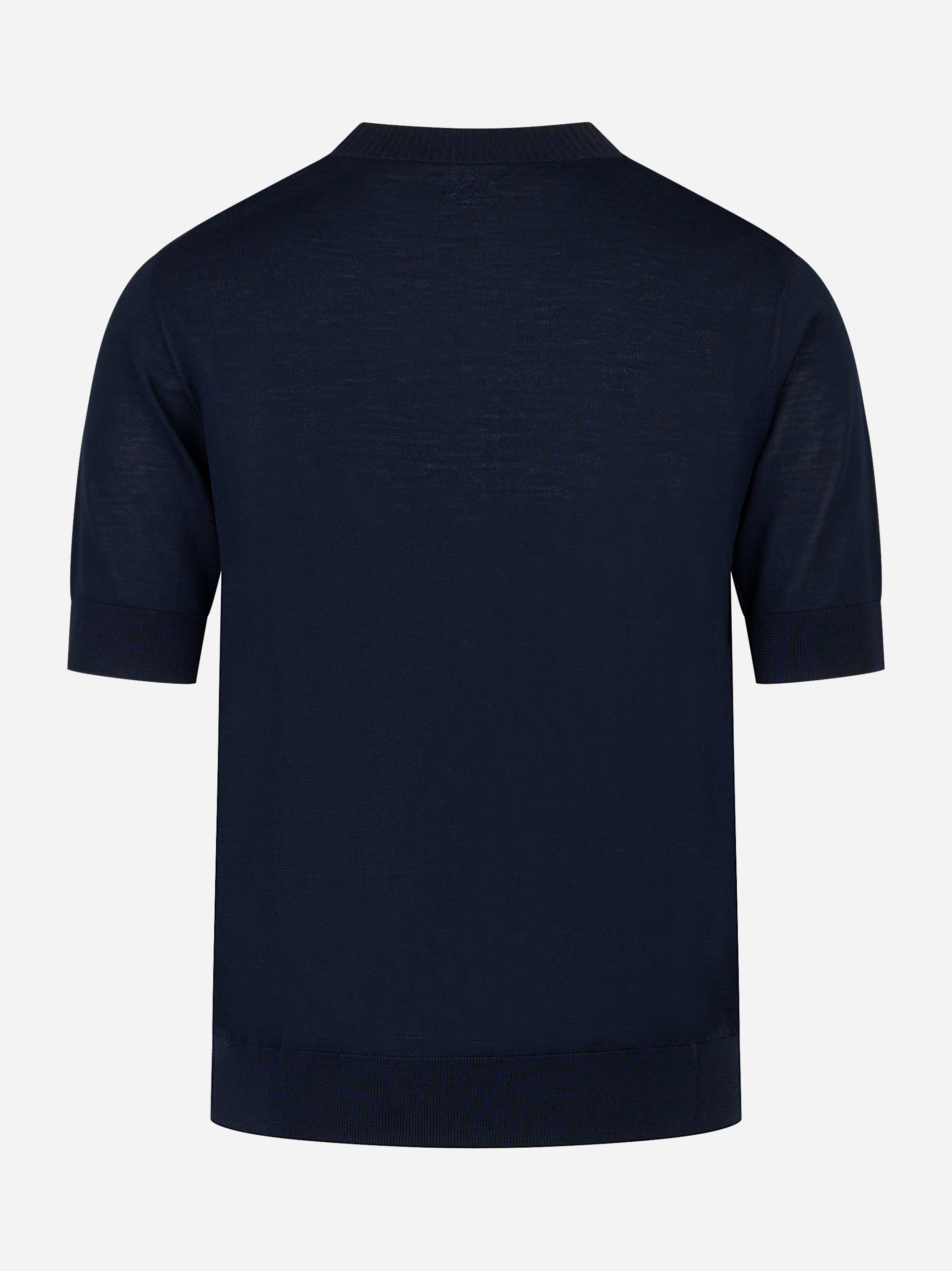 Maglia girocollo manica corta in lana finezza 16 Blu
