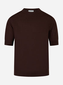 Maglia girocollo manica corta in lana finezza 16 Marrone