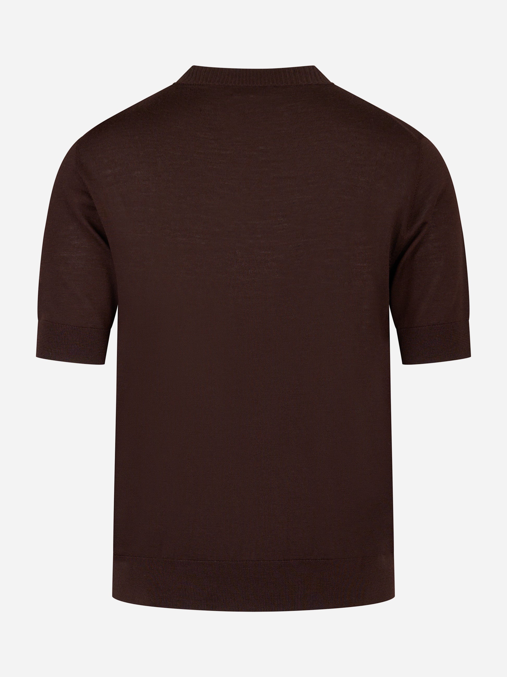 Maglia girocollo manica corta in lana finezza 16 Marrone