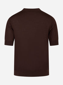 Maglia girocollo manica corta in lana finezza 16 Marrone