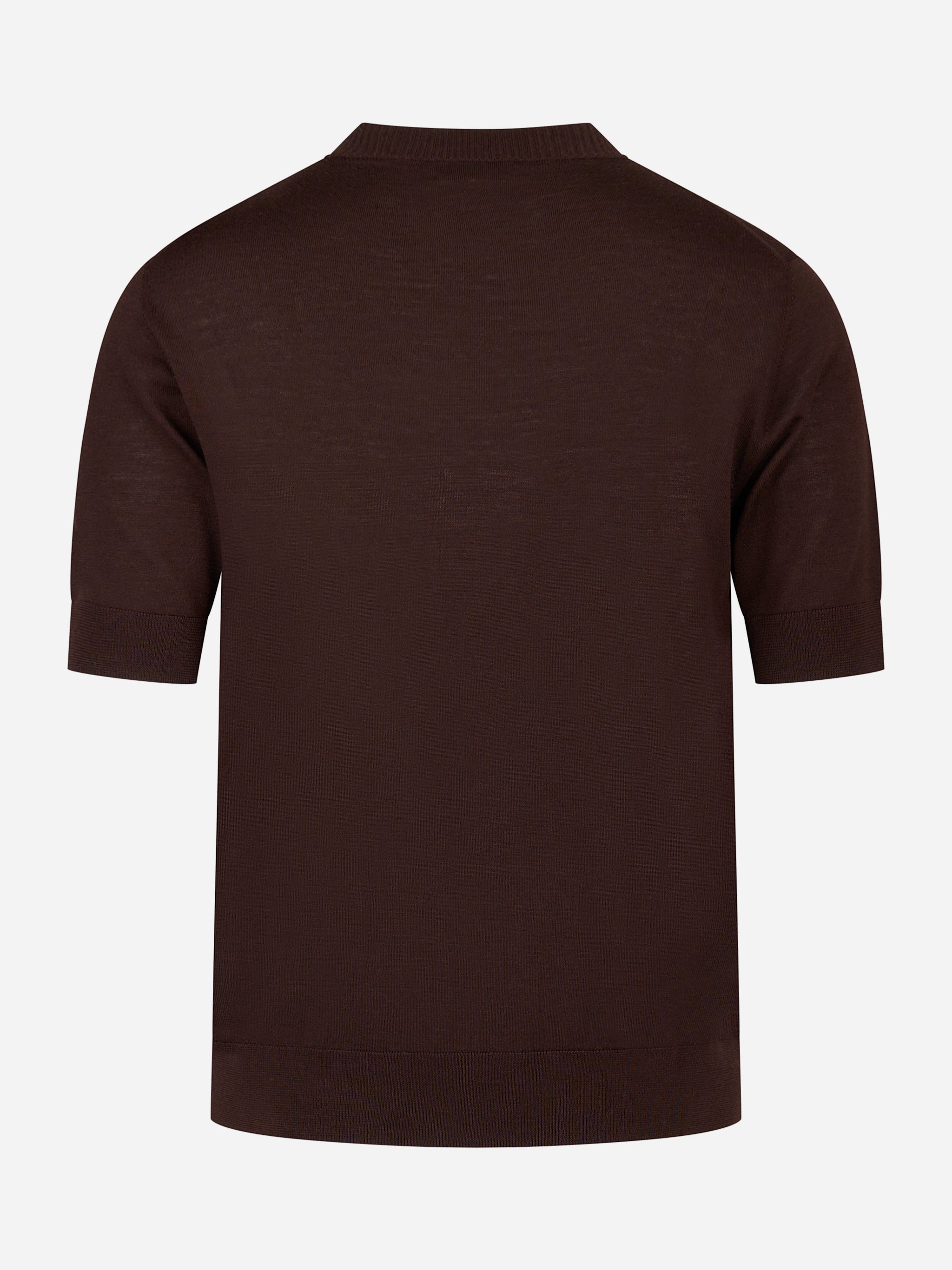 Maglia girocollo manica corta in lana finezza 16 Marrone