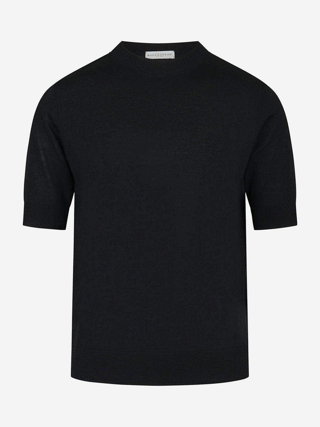 Maglia girocollo manica corta in lana finezza 16 Nera