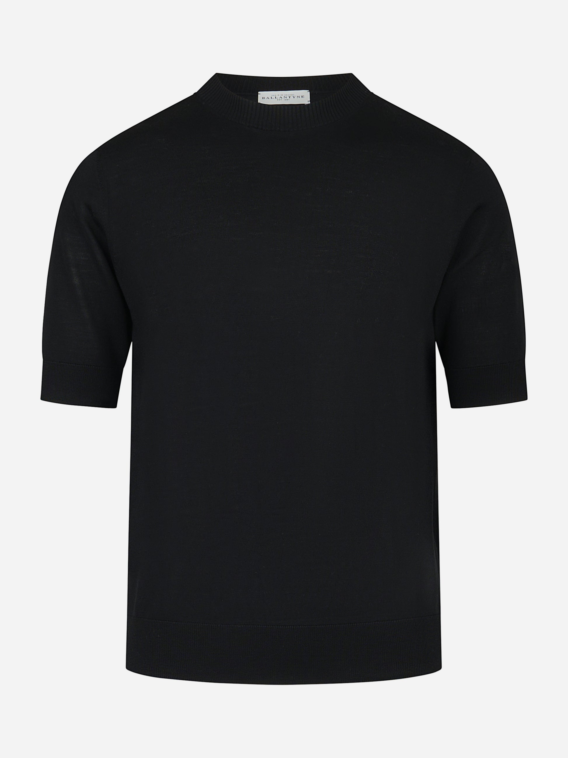 Maglia girocollo manica corta in lana finezza 16 Nera