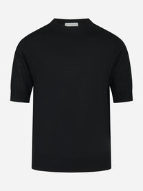 Maglia girocollo manica corta in lana finezza 16 Nera