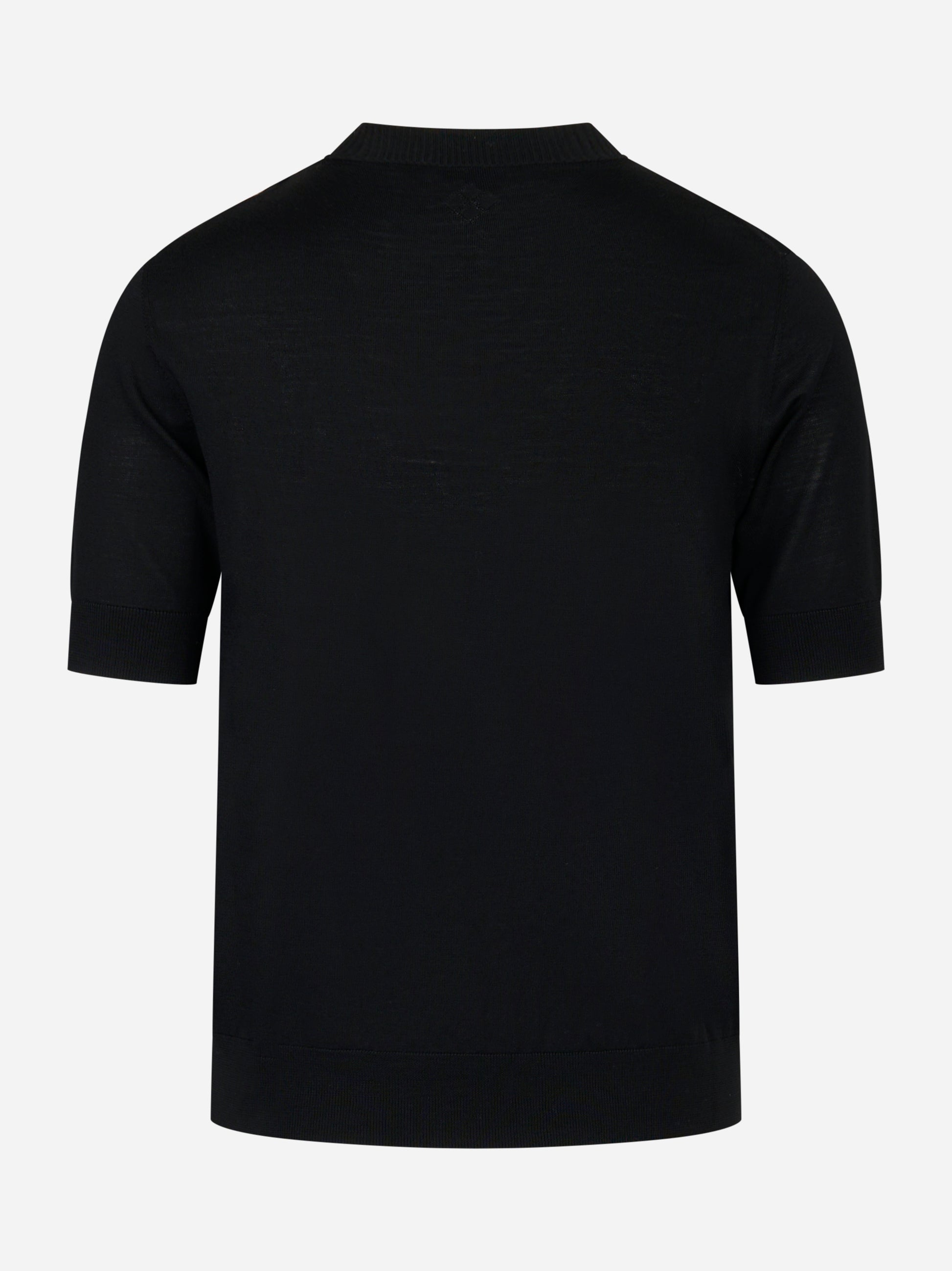 Maglia girocollo manica corta in lana finezza 16 Nera