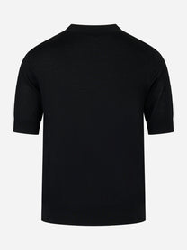 Maglia girocollo manica corta in lana finezza 16 Nera