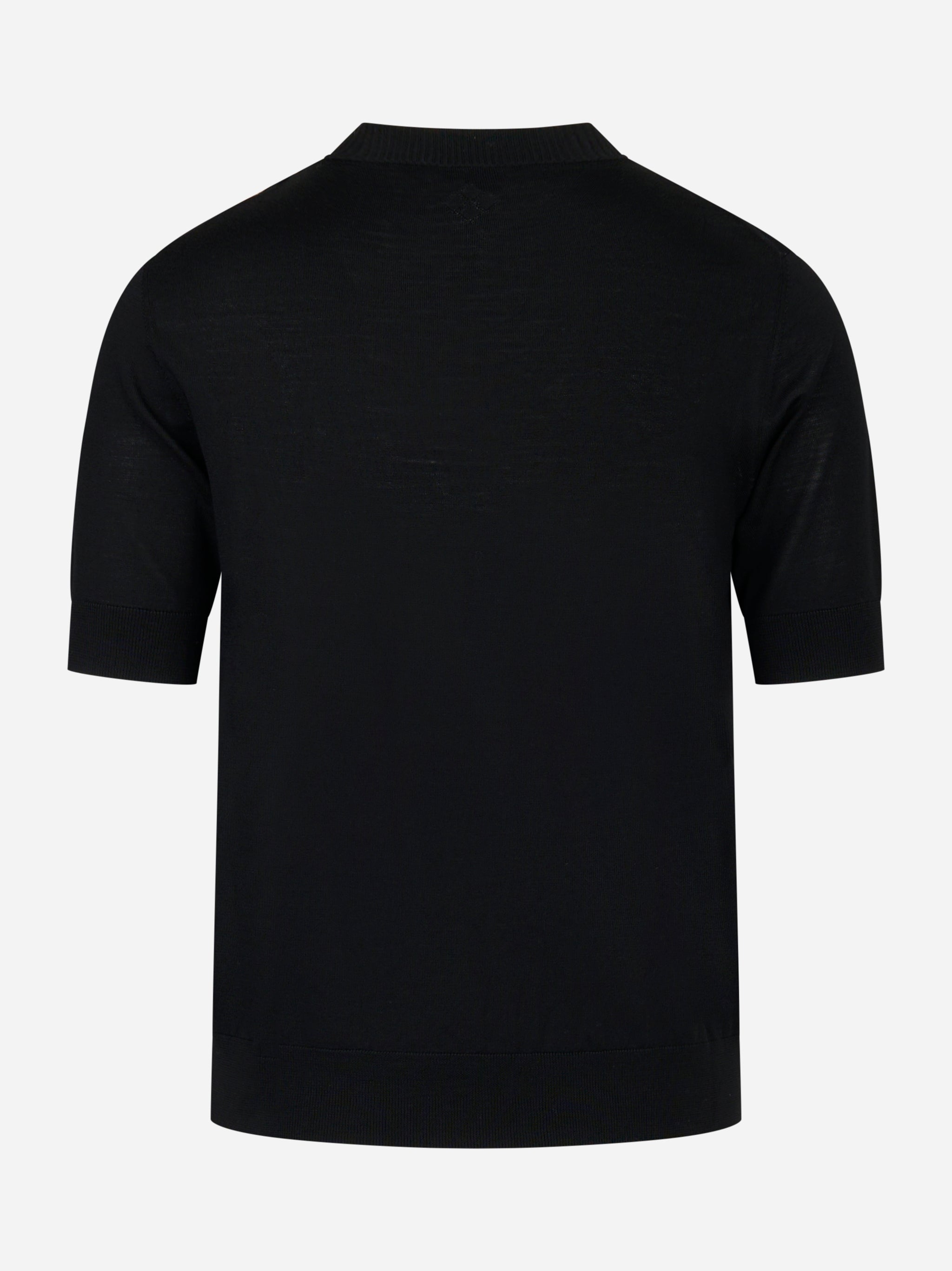 Maglia girocollo manica corta in lana finezza 16 Nera