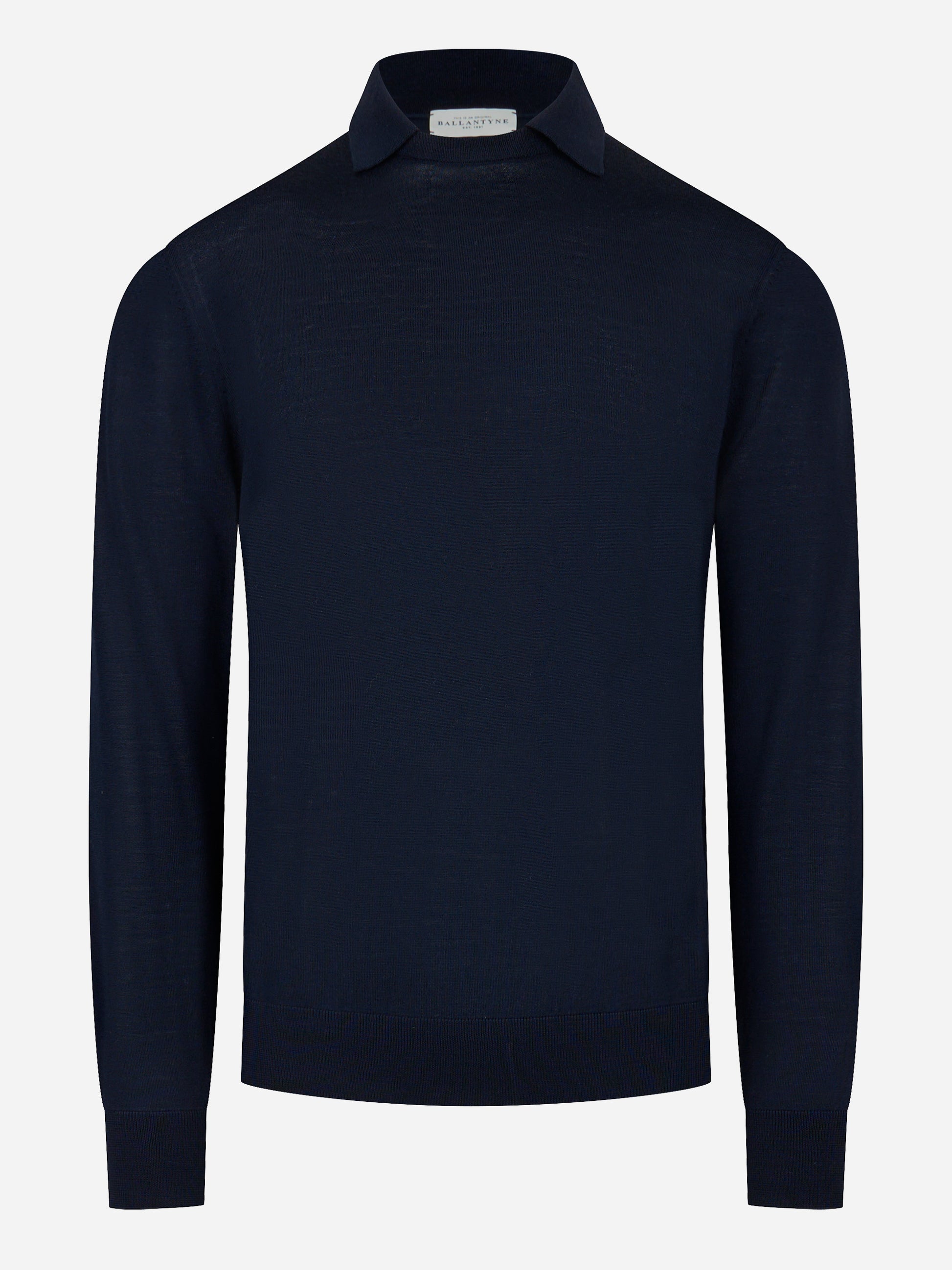 Maglia girocollo con colletto in lana finezza 16 Blu